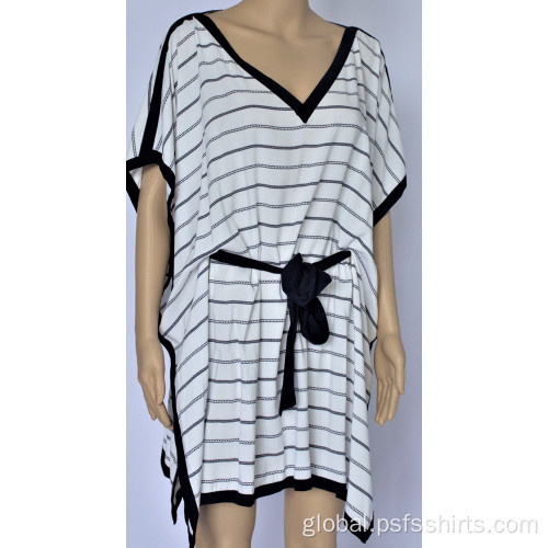 Women Striped Belted Dress Women Baggy Slimming Dress Factory